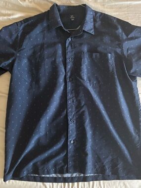 George Navy Short-Sleeve Button Down Shirt with Subtle geometric Print